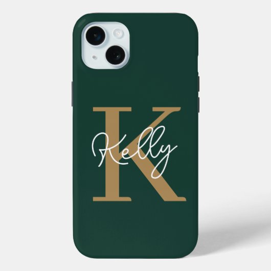 Modern Emerald Green Gold Monogram Script Case-Mate iPhone Hülle (Rückseite)