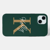 Modern Emerald Green Gold Monogram Script Case-Mate iPhone Hülle (Rückseite (Horizontal))