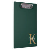 Modern Emerald Green Gold Monogram Script Klemmbrett (Rechts)