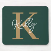 Modern Emerald Green Gold Monogram Script Mousepad (Vorne)