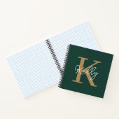 Modern Emerald Green Gold Monogram Script Notizblock (Innenseite)