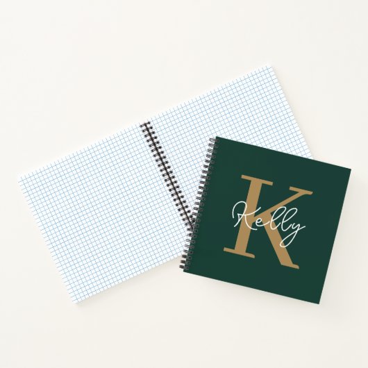 Modern Emerald Green Gold Monogram Script Notizblock (Innenseite)