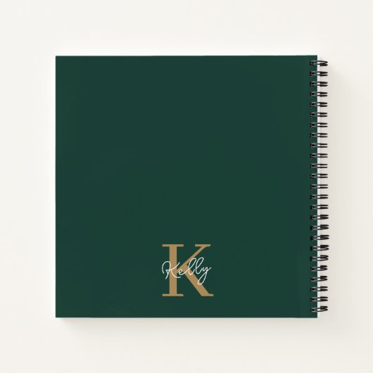 Modern Emerald Green Gold Monogram Script Notizblock (Rückseite)