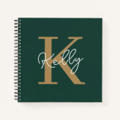 Modern Emerald Green Gold Monogram Script Notizblock (Vorderseite)
