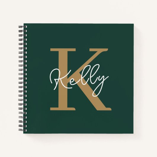 Modern Emerald Green Gold Monogram Script Notizblock (Vorderseite)