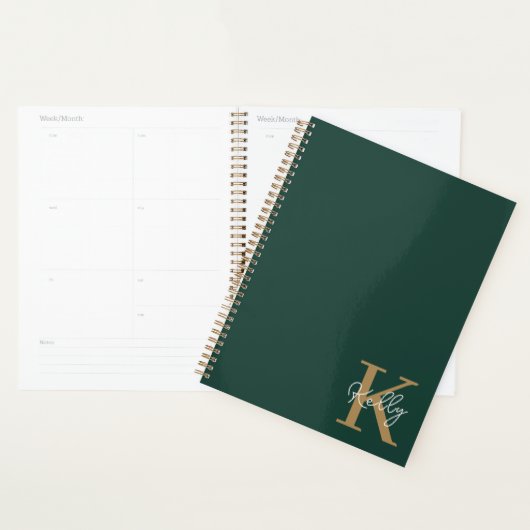 Modern Emerald Green Gold Monogram Script Planer (Anzeige)