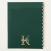 Modern Emerald Green Gold Monogram Script Planer (Rückseite)