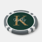 Modern Emerald Green Gold Monogram Script Pokerchips (Einzeln)