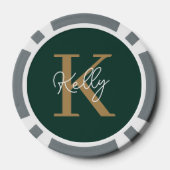Modern Emerald Green Gold Monogram Script Pokerchips (Rückseite)