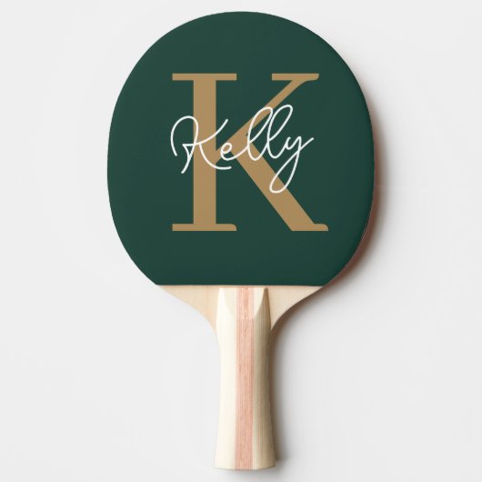 Modern Emerald Green Gold Monogram Script Tischtennis Schläger (Vorderseite)
