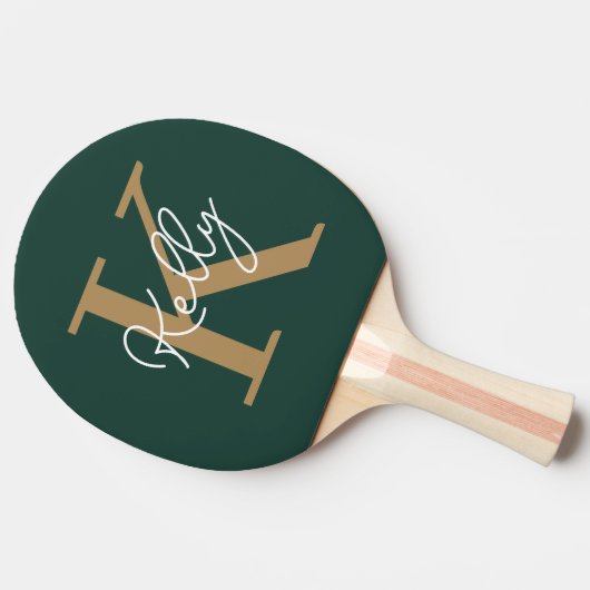 Modern Emerald Green Gold Monogram Script Tischtennis Schläger (Seitenansicht)