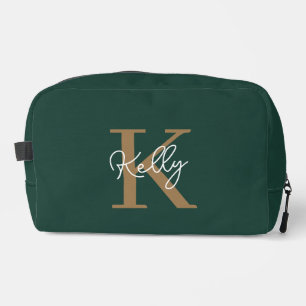 Modern Emerald Green Gold Monogram Script Waschbeutel