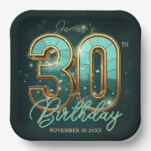 Modern Emerald Green Gold Typography 30th Birthday Pappteller (Vorderseite)