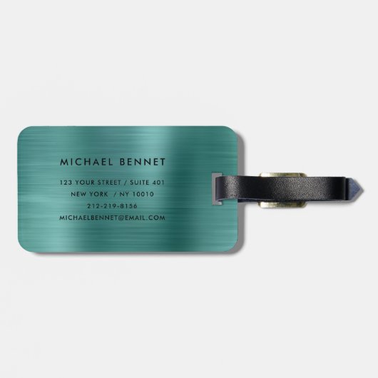 Modern Emerald Green Monogram Gepäckanhänger (Rückseite horizontal)