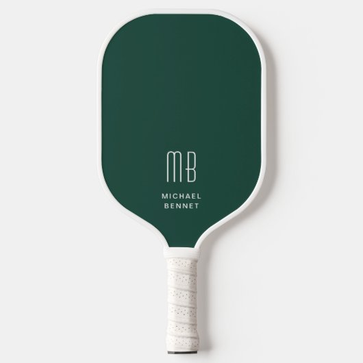 Modern Emerald Green Monogram Pickleball Schläger (Vorderseite)
