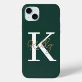 Modern Emerald Green Monogram Script Case-Mate iPhone Hülle (Rückseite)