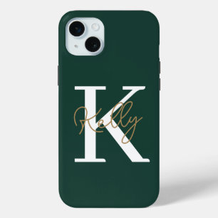 Modern Emerald Green Monogram Script Case-Mate iPhone Hülle