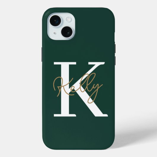 Modern Emerald Green Monogram Script Case-Mate iPhone Hülle (Rückseite)