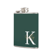 Modern Emerald Green Monogram Script Flachmann (Links)