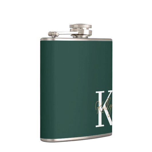 Modern Emerald Green Monogram Script Flachmann (Rechts)