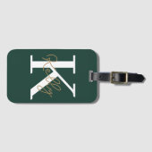 Modern Emerald Green Monogram Script Gepäckanhänger (Vorderseite (Horizontal))