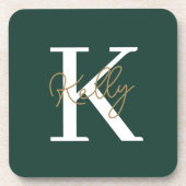 Modern Emerald Green Monogram Script Getränkeuntersetzer (Vorderseite)