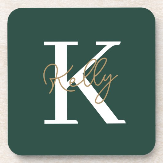 Modern Emerald Green Monogram Script Getränkeuntersetzer (Vorderseite)
