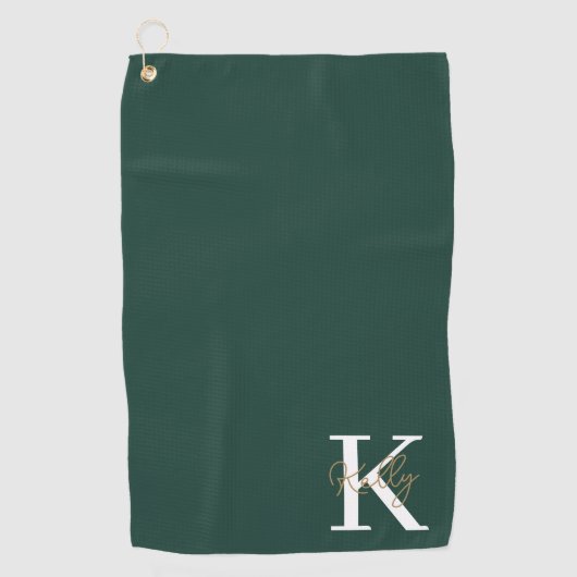 Modern Emerald Green Monogram Script Golfhandtuch (Vorderseite)