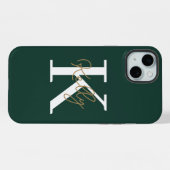 Modern Emerald Green Monogram Script iPhone Hülle (Rückseite (Horizontal))