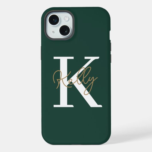 Modern Emerald Green Monogram Script iPhone Hülle (Rückseite)