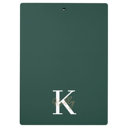 Modern Emerald Green Monogram Script Klemmbrett (Rückseite)
