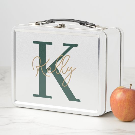 Modern Emerald Green Monogram Script Metall Brotdose (Beispiel)