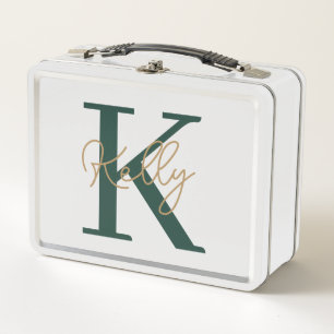 Modern Emerald Green Monogram Script Metall Brotdose