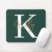 Modern Emerald Green Monogram Script Mousepad (Mit Mouse)