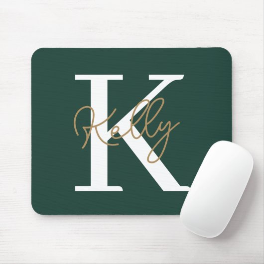 Modern Emerald Green Monogram Script Mousepad (Mit Mouse)