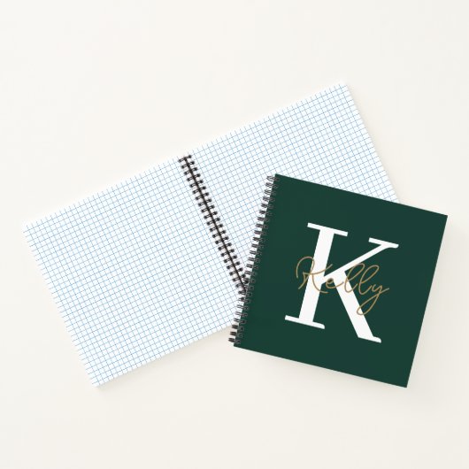 Modern Emerald Green Monogram Script Notizblock (Innenseite)