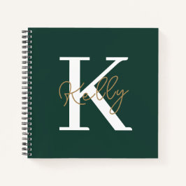 Modern Emerald Green Monogram Script Notizblock
