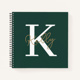 Modern Emerald Green Monogram Script Notizblock