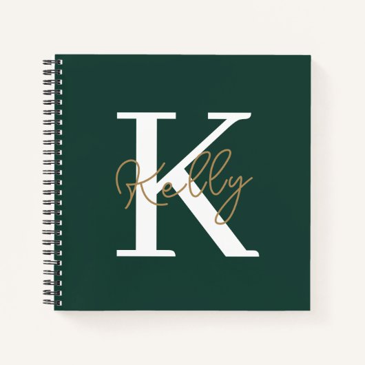 Modern Emerald Green Monogram Script Notizblock (Vorderseite)