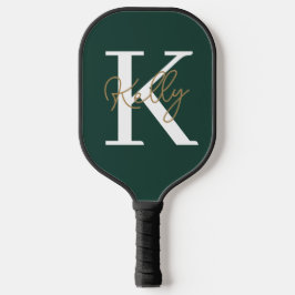 Modern Emerald Green Monogram Script Pickleball Schläger