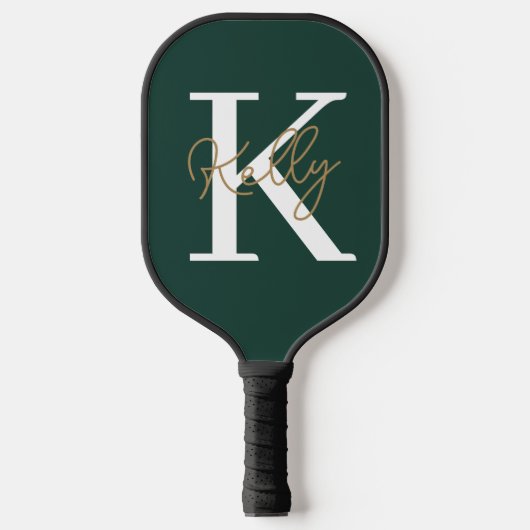 Modern Emerald Green Monogram Script Pickleball Schläger (Vorderseite)
