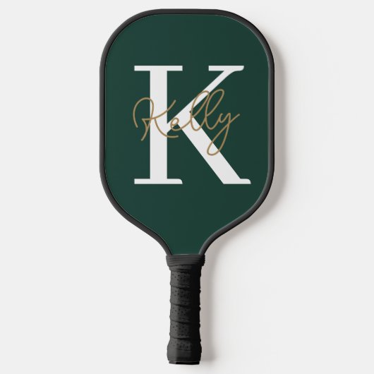 Modern Emerald Green Monogram Script Pickleball Schläger (Rückseite)