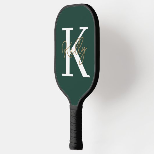 Modern Emerald Green Monogram Script Pickleball Schläger (Links)