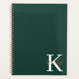 Modern Emerald Green Monogram Script Planer