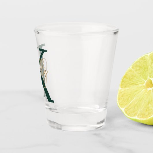 Modern Emerald Green Monogram Script Schnapsglas (Rechts)
