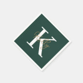 Modern Emerald Green Monogram Script Serviette (Ecke)