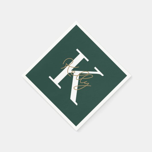 Modern Emerald Green Monogram Script Serviette (Ecke)