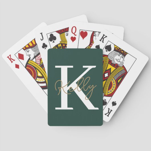 Modern Emerald Green Monogram Script Spielkarten (Rückseite)