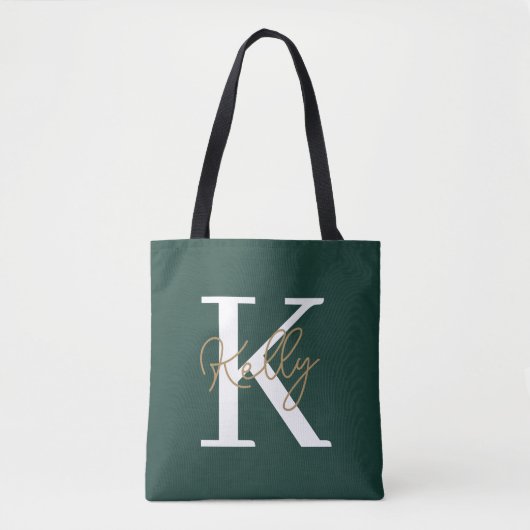 Modern Emerald Green Monogram Script Tasche (Vorderseite)