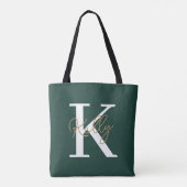 Modern Emerald Green Monogram Script Tasche (Rückseite)
